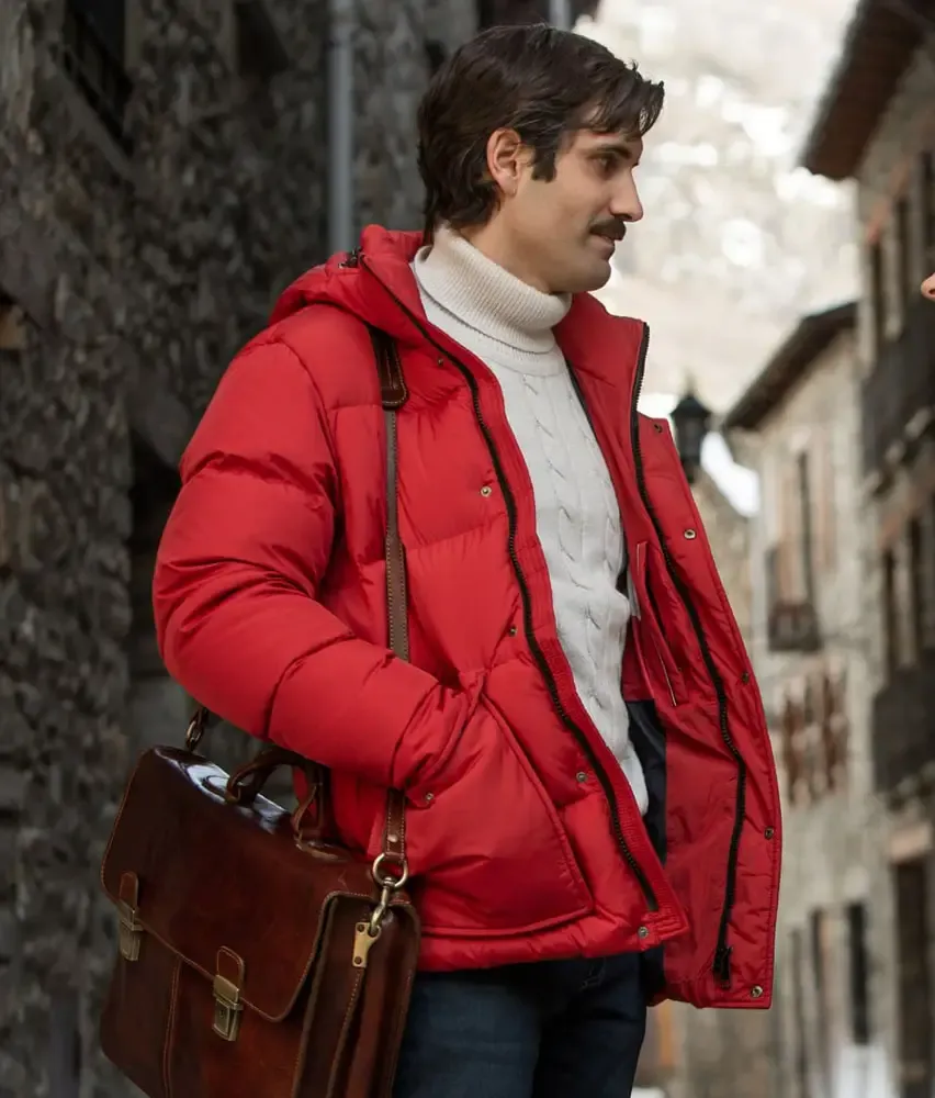 Raul 1000 miles from Christmas Tamar Novas Red Puffer Jacket