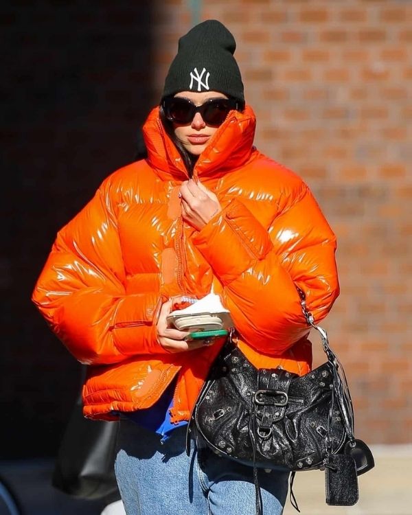 Dua Lipa Orange Puffer Jacket