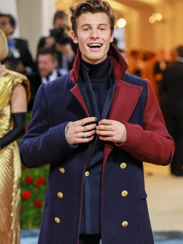 Met Gala Shawn Mendes Blue And Maroon Coat