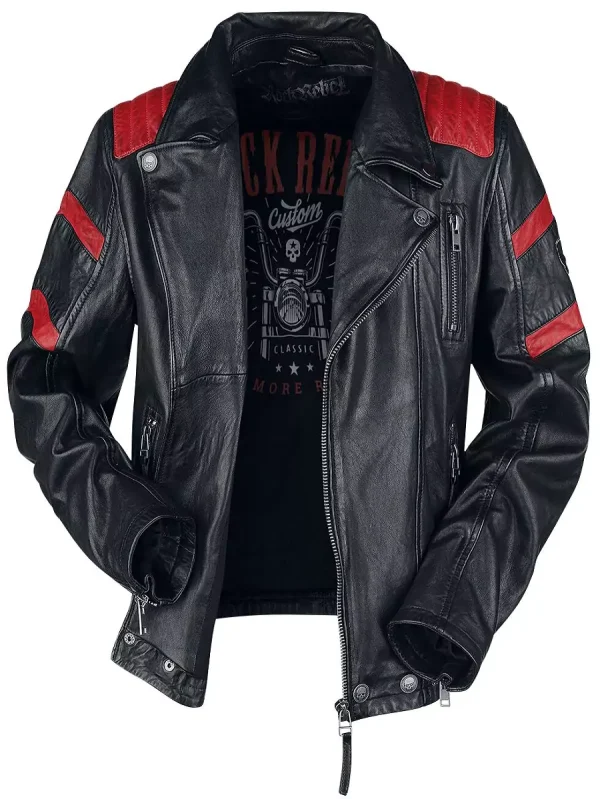 Black and Red Leather Biker leather Jacket