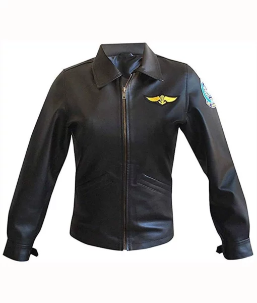 Charlie Top Gun Flight Pilot Black Leather Jacket