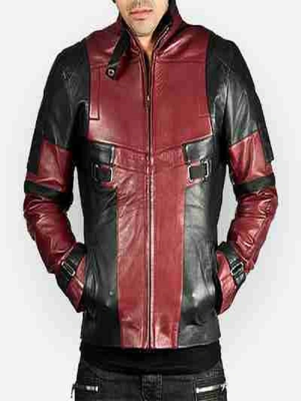 Deadpool Maroon and Black Motorcycle Leathers Jacket