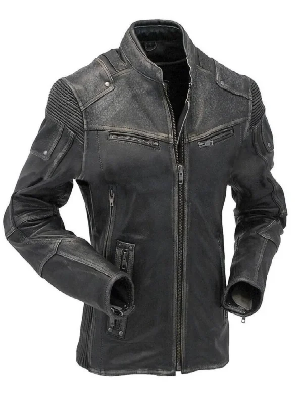 Slim Fit Cafe Racer Black Jacket