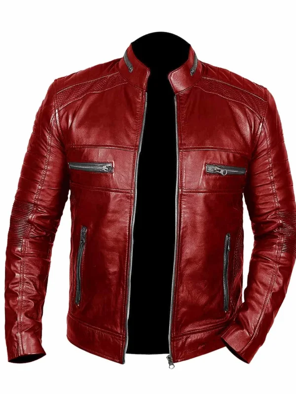 Men Johnson Red Leather Jacket