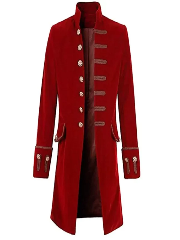 Men's Pirate Gothic Steampunk Velvet Red Coat