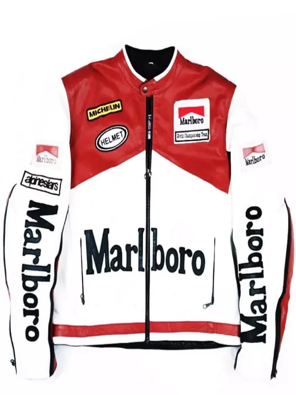 Formula Man F1 Raceway Racing White Leather Jacket