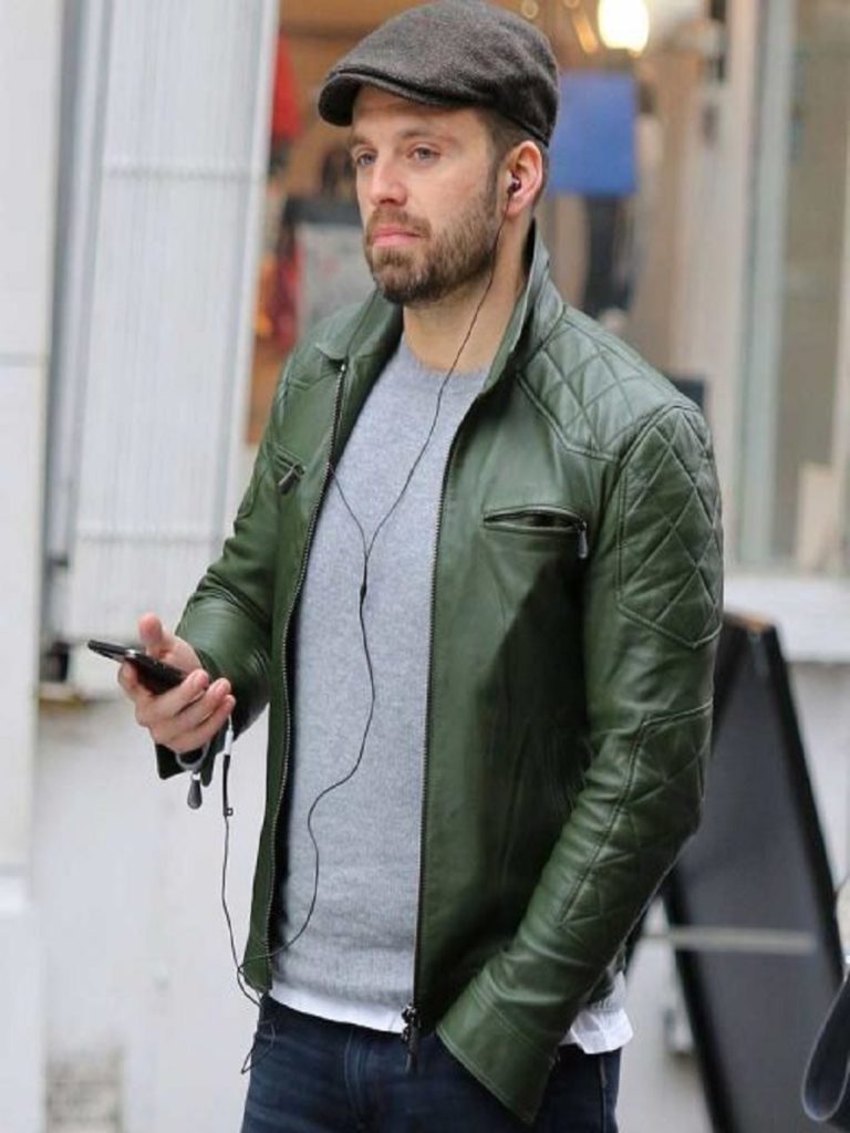 Sebastian Stan Green Leather Jacket