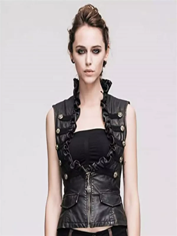 Steampunk Gothic Punk Sleeveless Vest Leather Female Jacket Coat