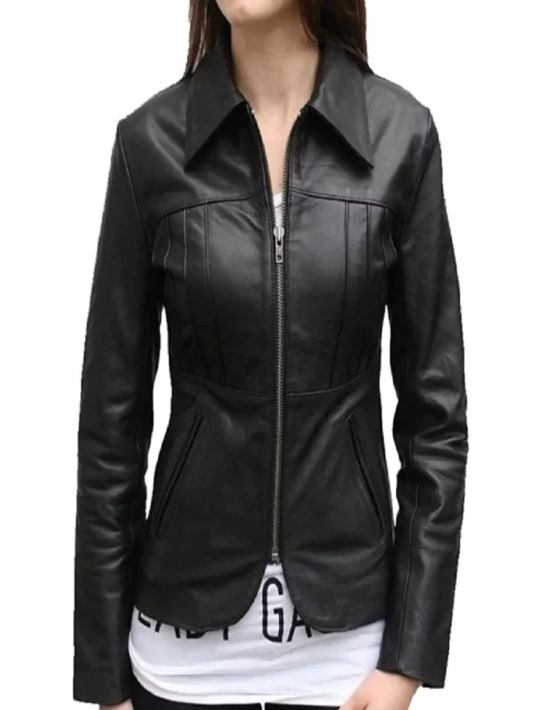 WOMEN'S CASUAL SLIM FIT STYLE BLACK LEATHER JACKET.