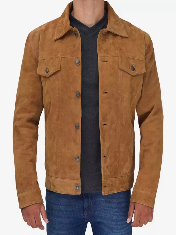 Mens Brown Suede Trucker Jacket