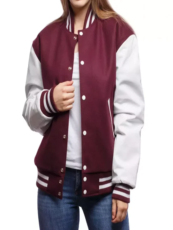 Maroon Wool Body & Bright White Leather Sleeves Letterman Jacket