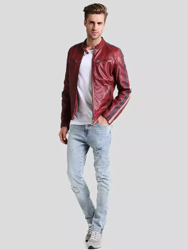 STEVEN RED CAFE RACER LEATHER JACKET