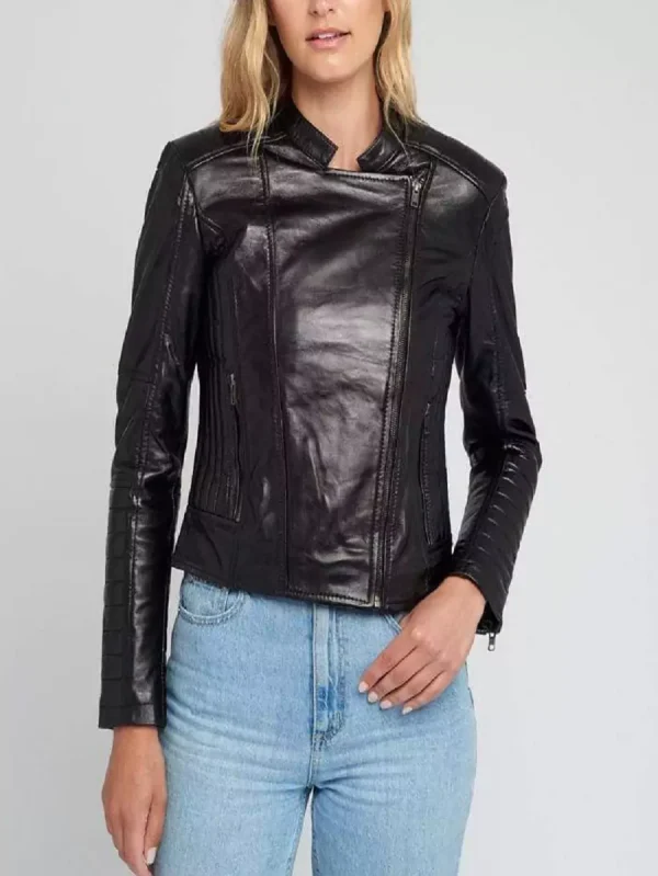 Eve Vintage Cafe Racer Quilted Black Leather Jacket