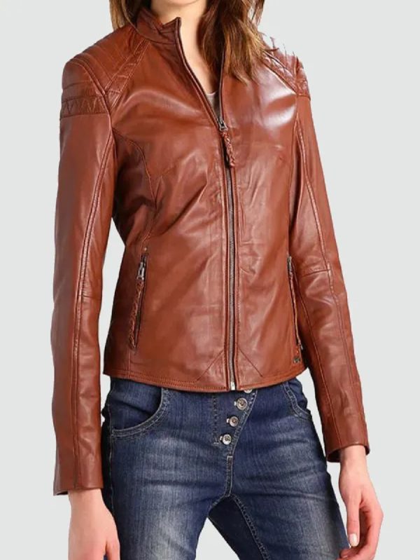 Women’s Brown Cafe Racer Leather Jacket