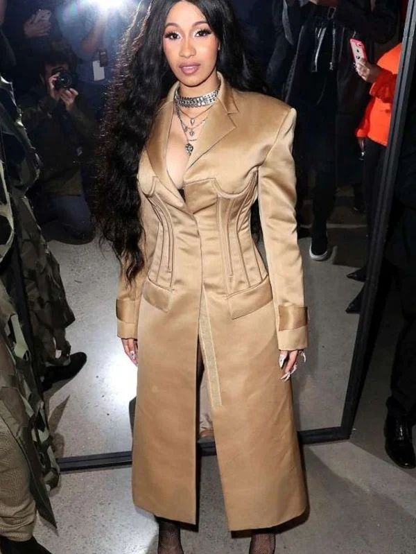 American Rapper Cardi b velvet Golden Trench Coat