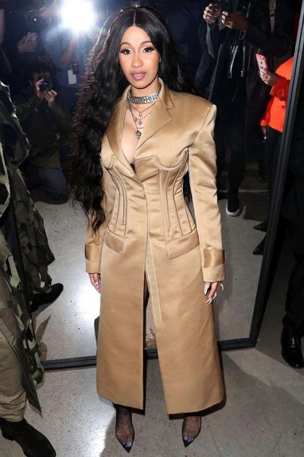 American Rapper Cardi b velvet Golden Trench Coat