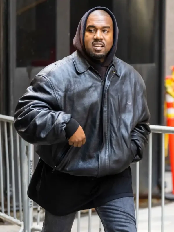 American Rapper Kanye west Black Bomber Leather Jacket