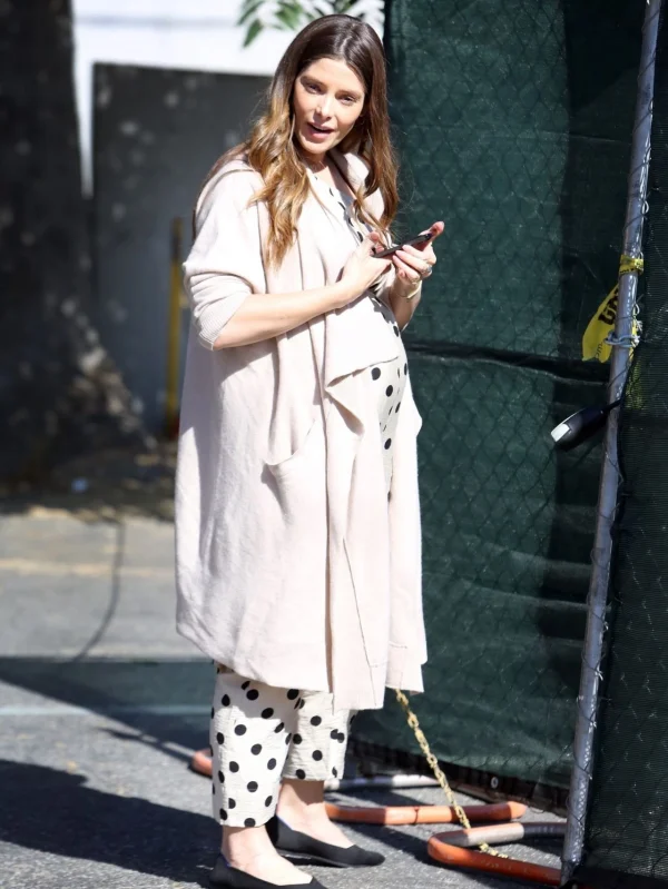 Ashley Greene Off-white long coat