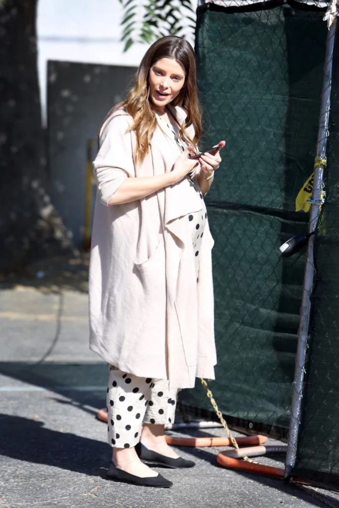 Ashley Greene Off-white long coat