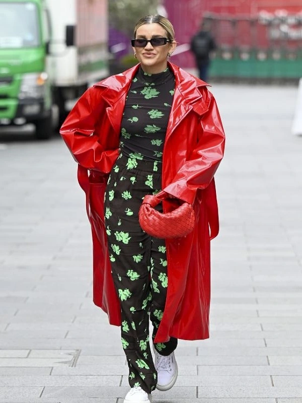 Ashley Roberts Red Leather Trench Coat