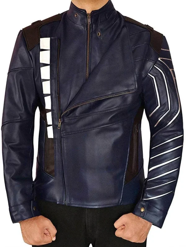 Avengers Infinity War Bucky Barnes Blue Leather Jacket