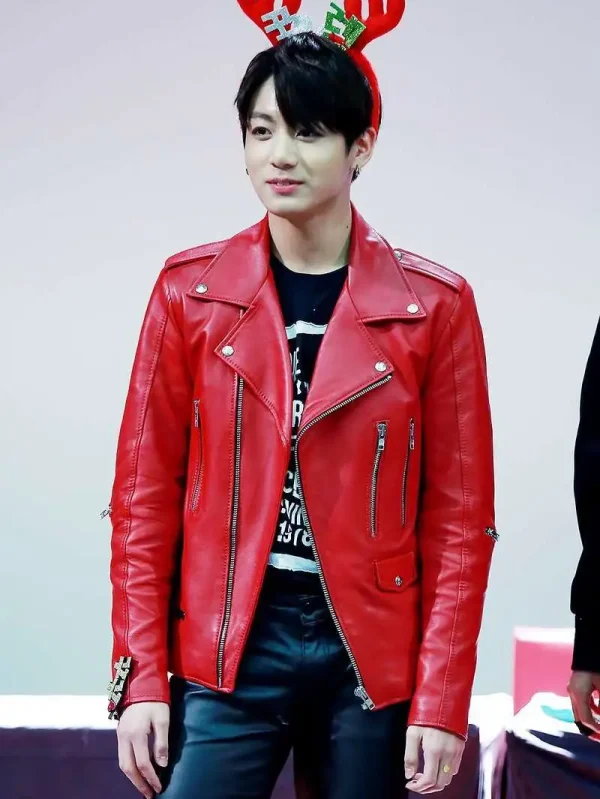 BTS JUNGKOOK RED LEATHER JACKET