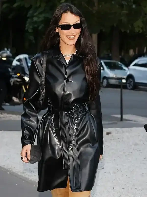 American Model Bella Hadid Leather Trench Coat