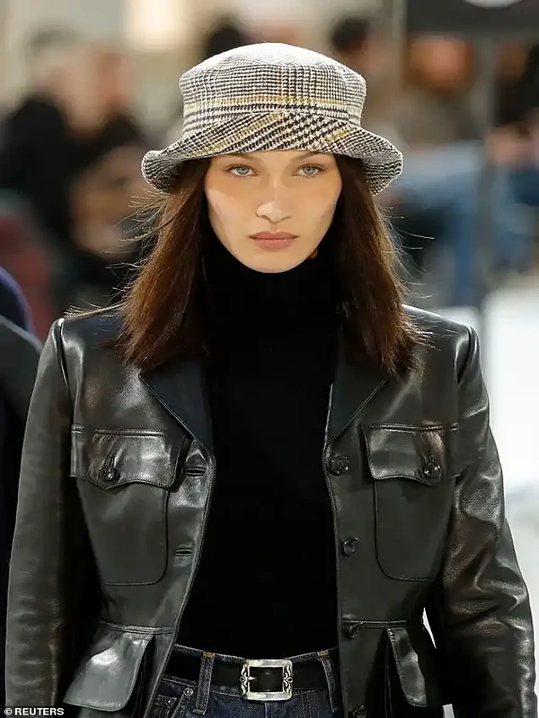 Bella Hadid grey leather jacket