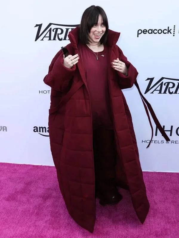 Billie Eilish Yellow Maroon Long Coat