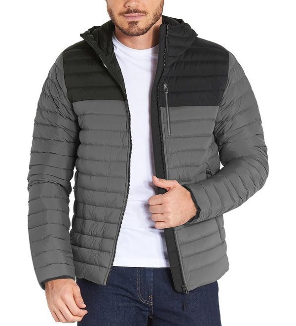 Black and Gray Puffer Jacket With Hood