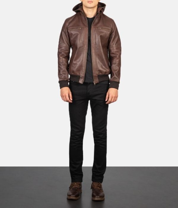 Bouncer Biz Brown Leather Bomber Jacket