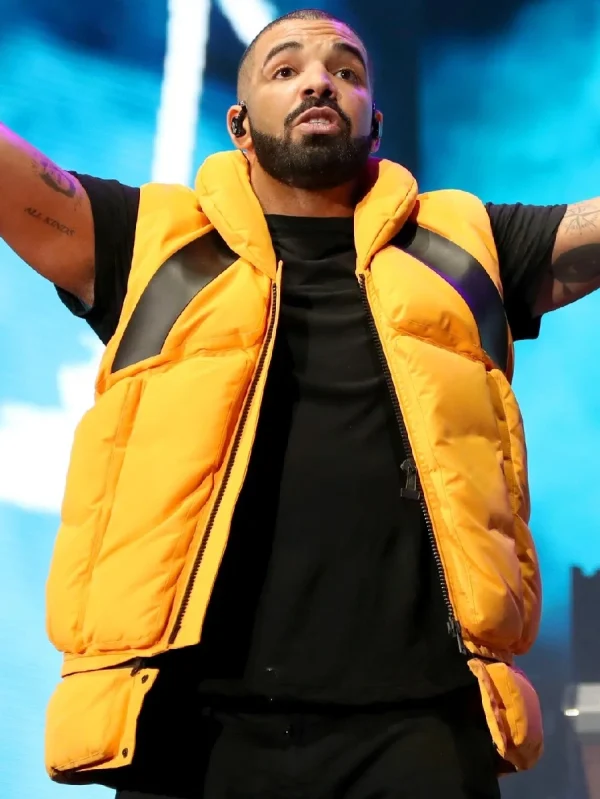 Rapper Drake Wearing Yellow Puffer Vest