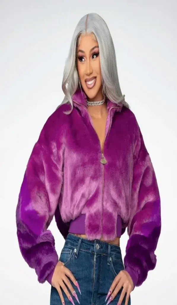 Cardi B Fur Purple Bomber Jacket