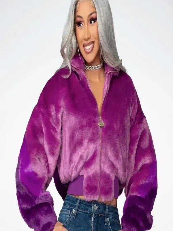 Cardi B Fur Purple Bomber Jacket