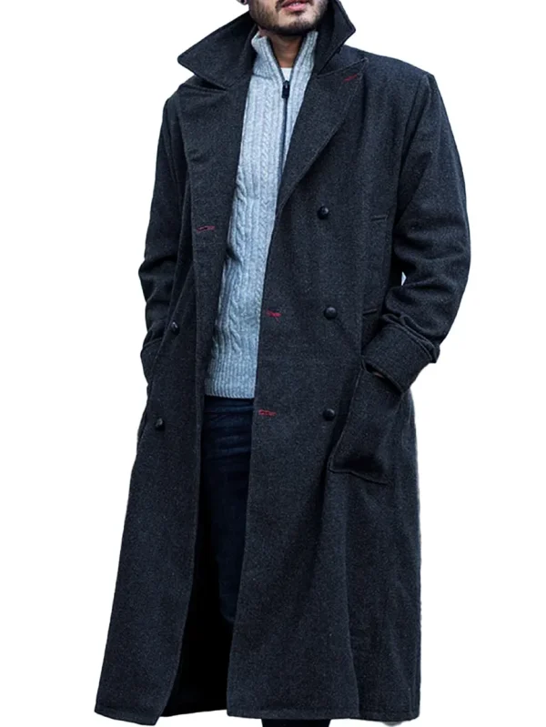 Detective Grey Long Wool Trench Coat Men