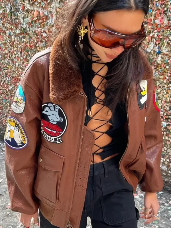 Dua Lipa Brown Bomber jacket