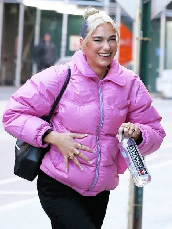 Dua Lipa Pink Puffer Jacket