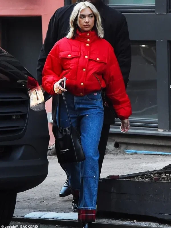 Dua Lipa Red Puffer Jacket