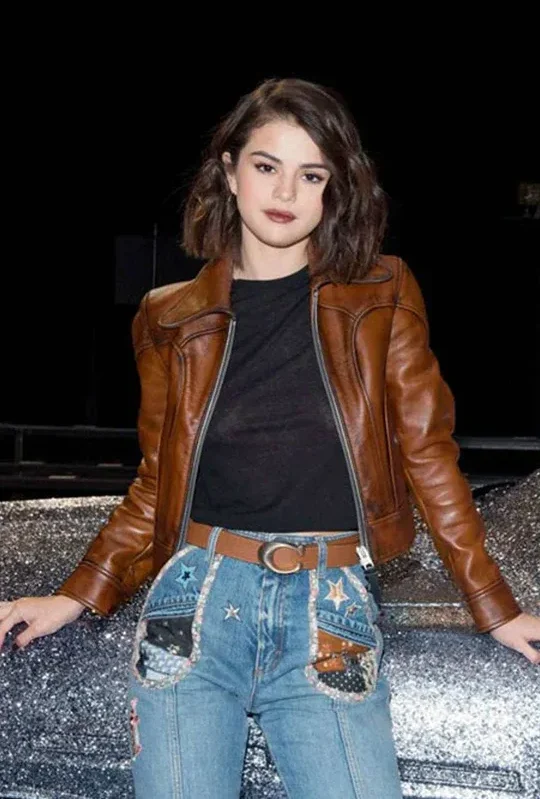 Elegant Selena Gomez Leather Jacket For Women