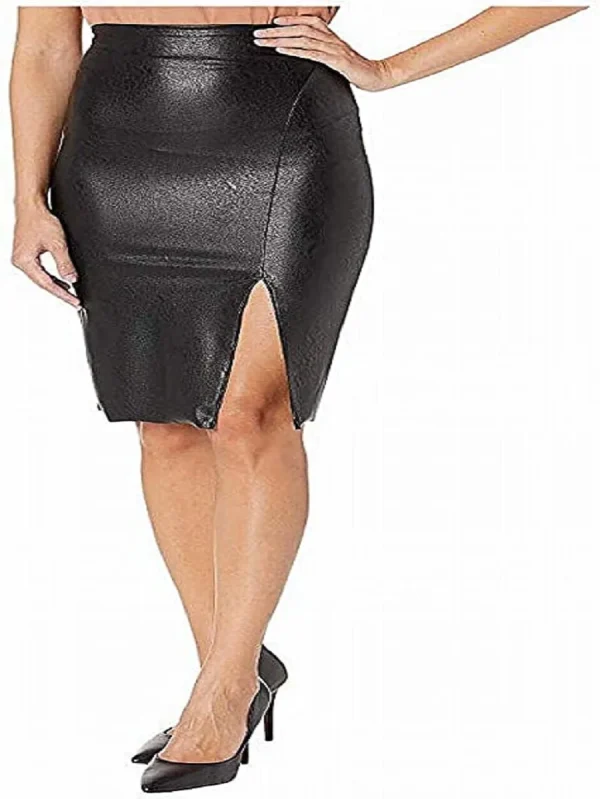 Faux Leather Side Slit Midi Skirt SK11