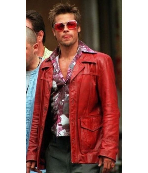 FightClub Brad Pitt Red Leather Jacket