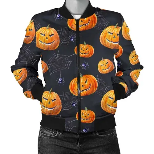 Halloween Pumpkin Printed Bomber Jacket