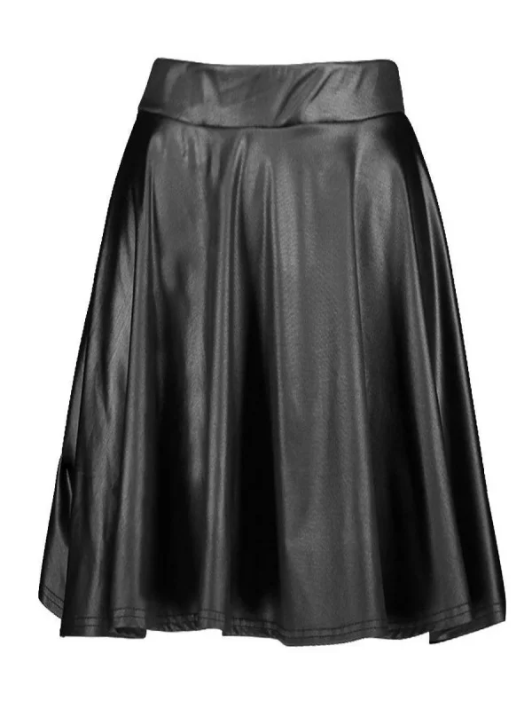 High Waisted Leather Look Skater Skirt