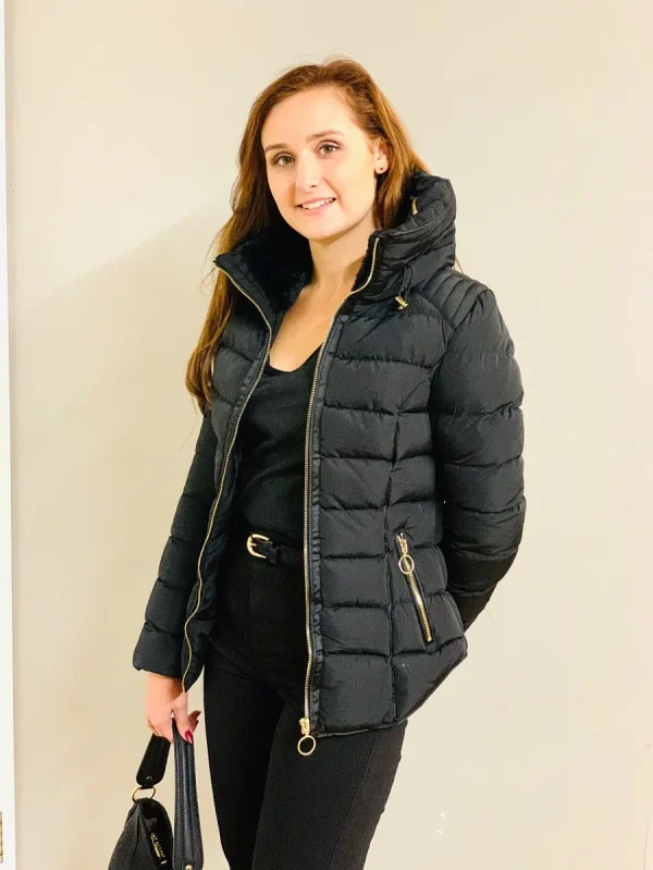 Ladies Black Short Quilted Puffer Jacket