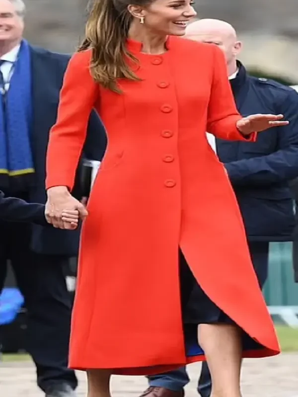 Princess Kate Middleton Orange Wool Trench Coat