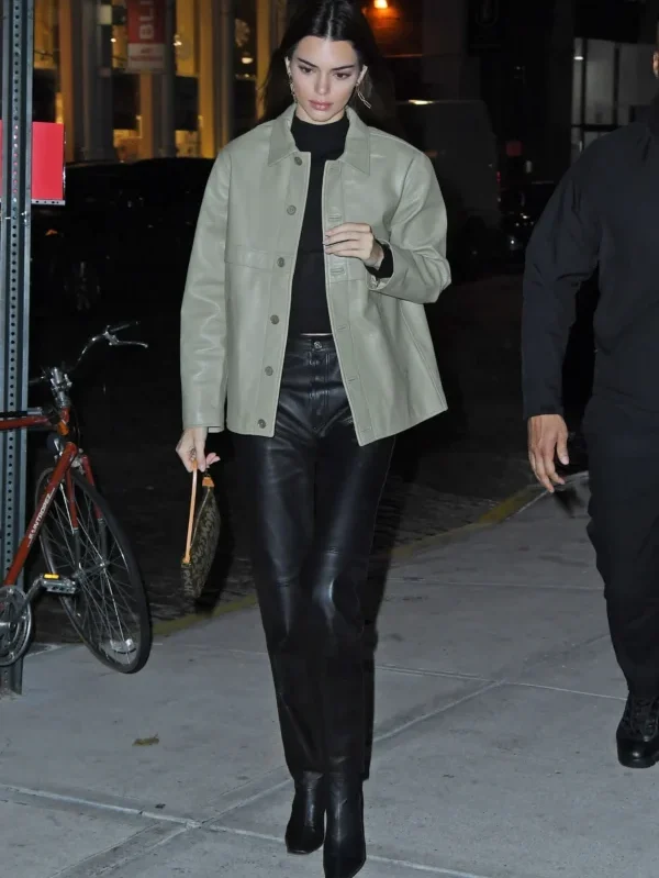 Kendall Jenner Oval Green Leather Jacket