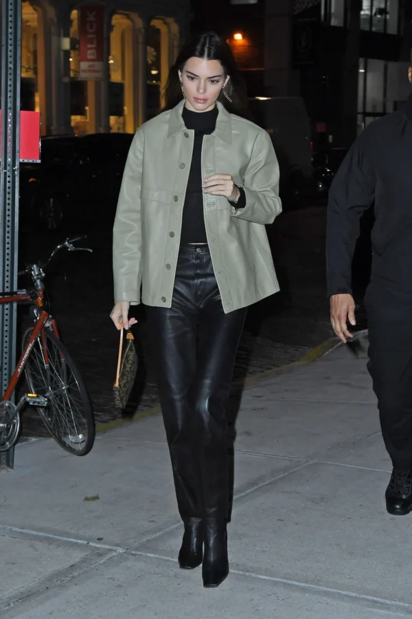 Kendall Jenner Oval Green Leather Jacket