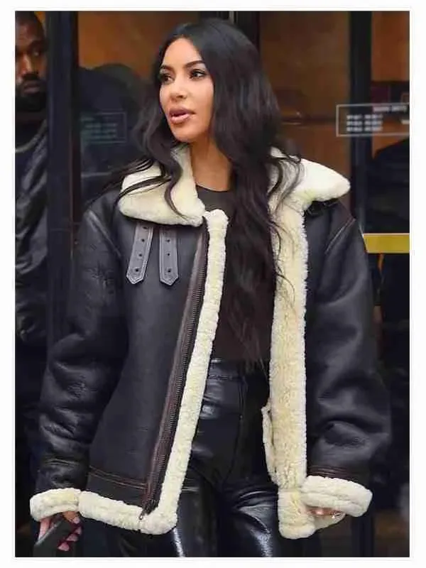 Kim Kardashian Leather Shearling Jacket