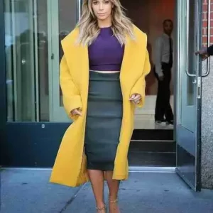 Kim Kardashian Yellow Wool Long Coat