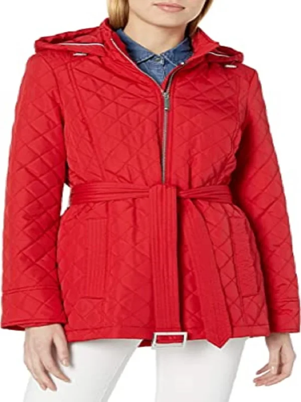 Tommy Hilfiger Women's Quilted Jacket with Tie Waist Belt